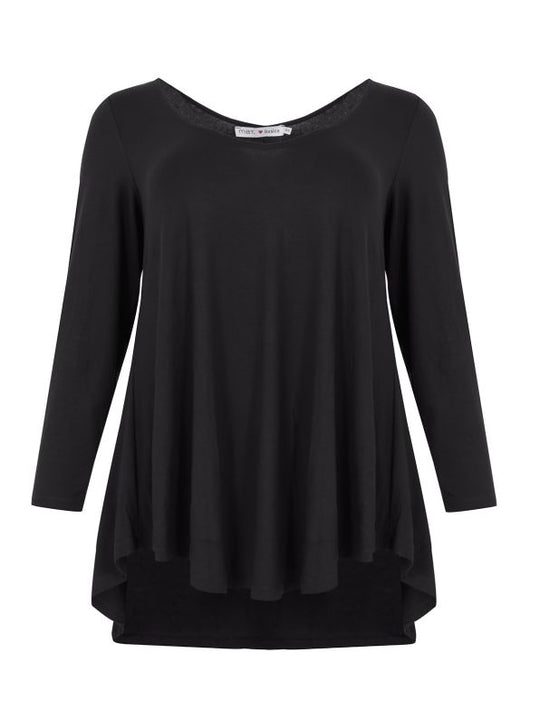 Mat Jersey Long sleeve Top with Deep V neck in Black