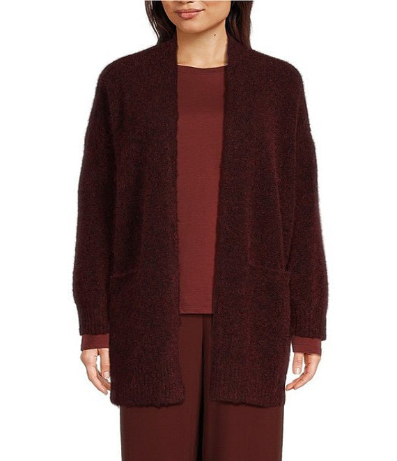 Eileen Fisher Mohair Plush Melange Cardigan with Pockets in Redwood