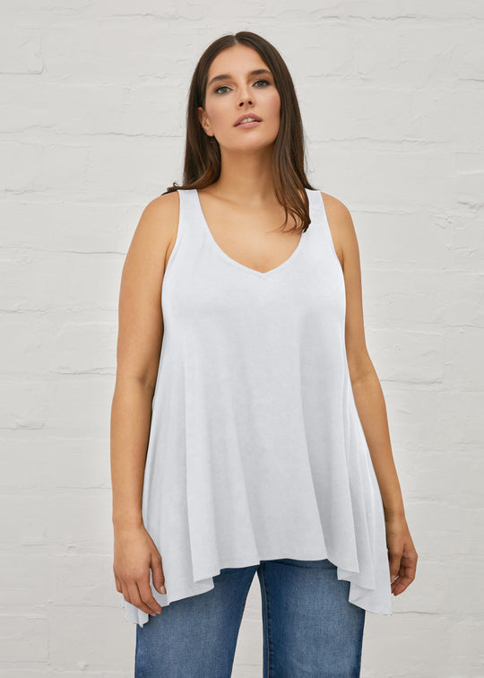front of plus size Mat Basic V Neck Jersey A Line Tank in White