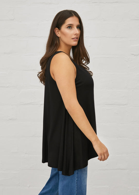 side view of plus size Mat Basic V Neck Jersey A Line Tank in Black