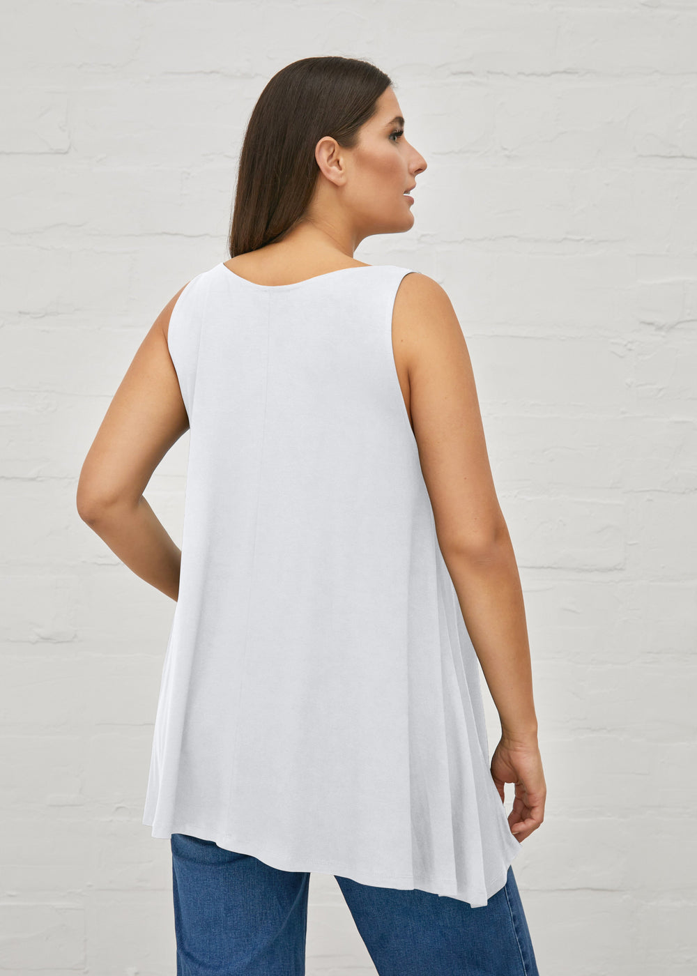 back of plus size Mat Basic V Neck Jersey A Line Tank in White