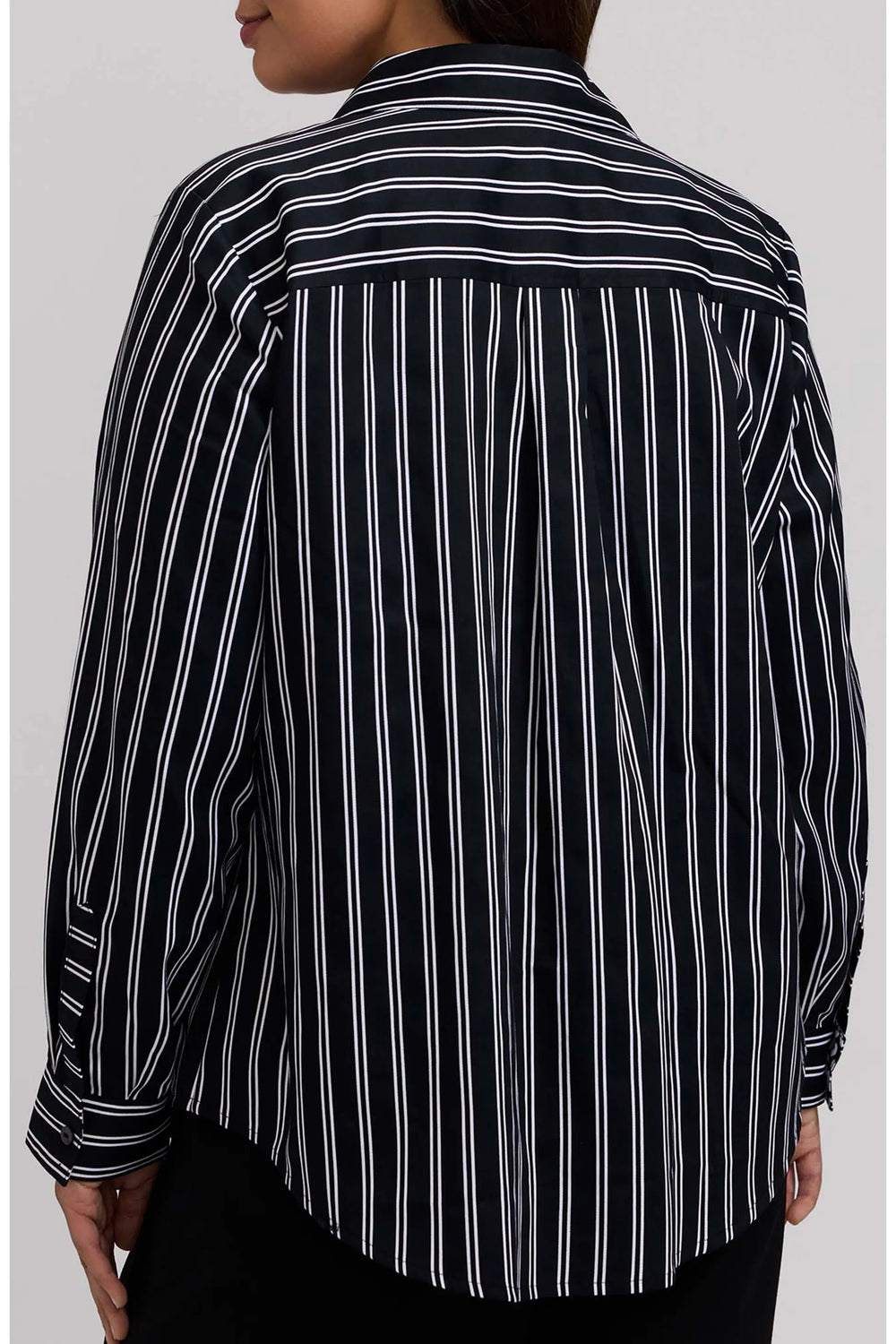 Foxcroft Charlie Stripe with Animal Border in Cotton Sateen in Black/White