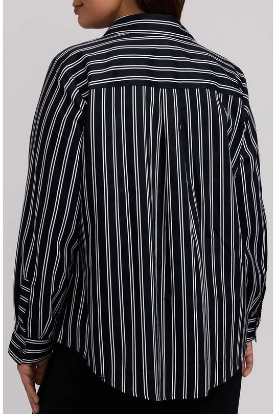 Foxcroft Charlie Stripe with Animal Border in Cotton Sateen in Black/White