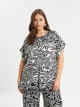 Mat Black & White print Short Sleeve Tunic Top