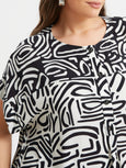 Mat Black & White print Short Sleeve Tunic Top