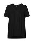 Mat V-Neck A-Line Short Sleeve Tee with Inverted Pleat in Front and Back in Black