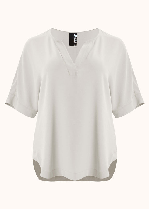 front view of Mat air-wash polyester Split Neck Curved Hem plus size top in White