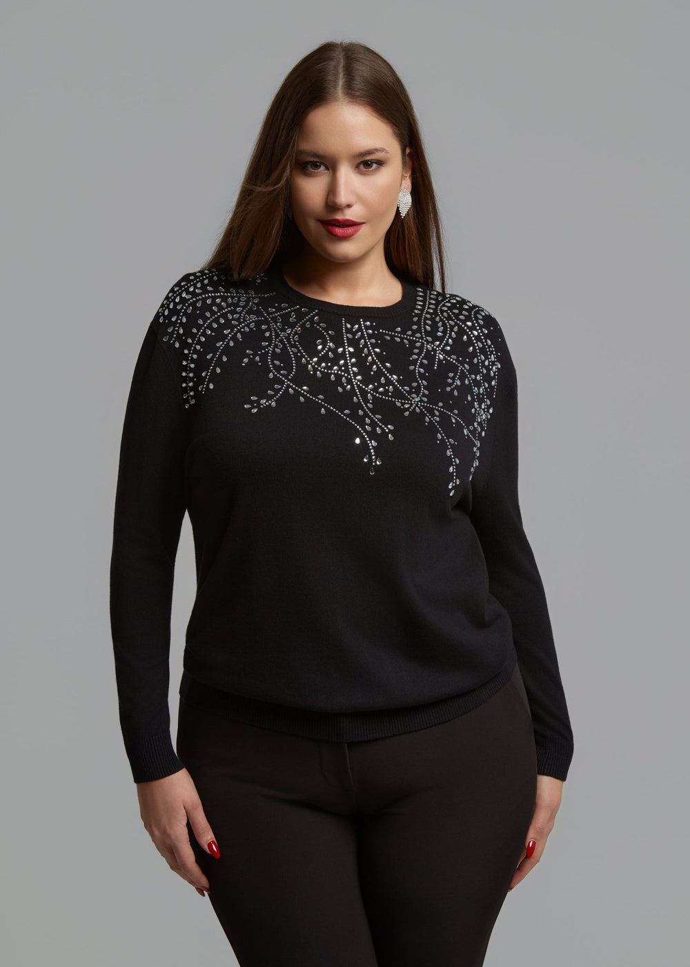 Mat Fashions Long Sleeve Beaded Sweater in Black