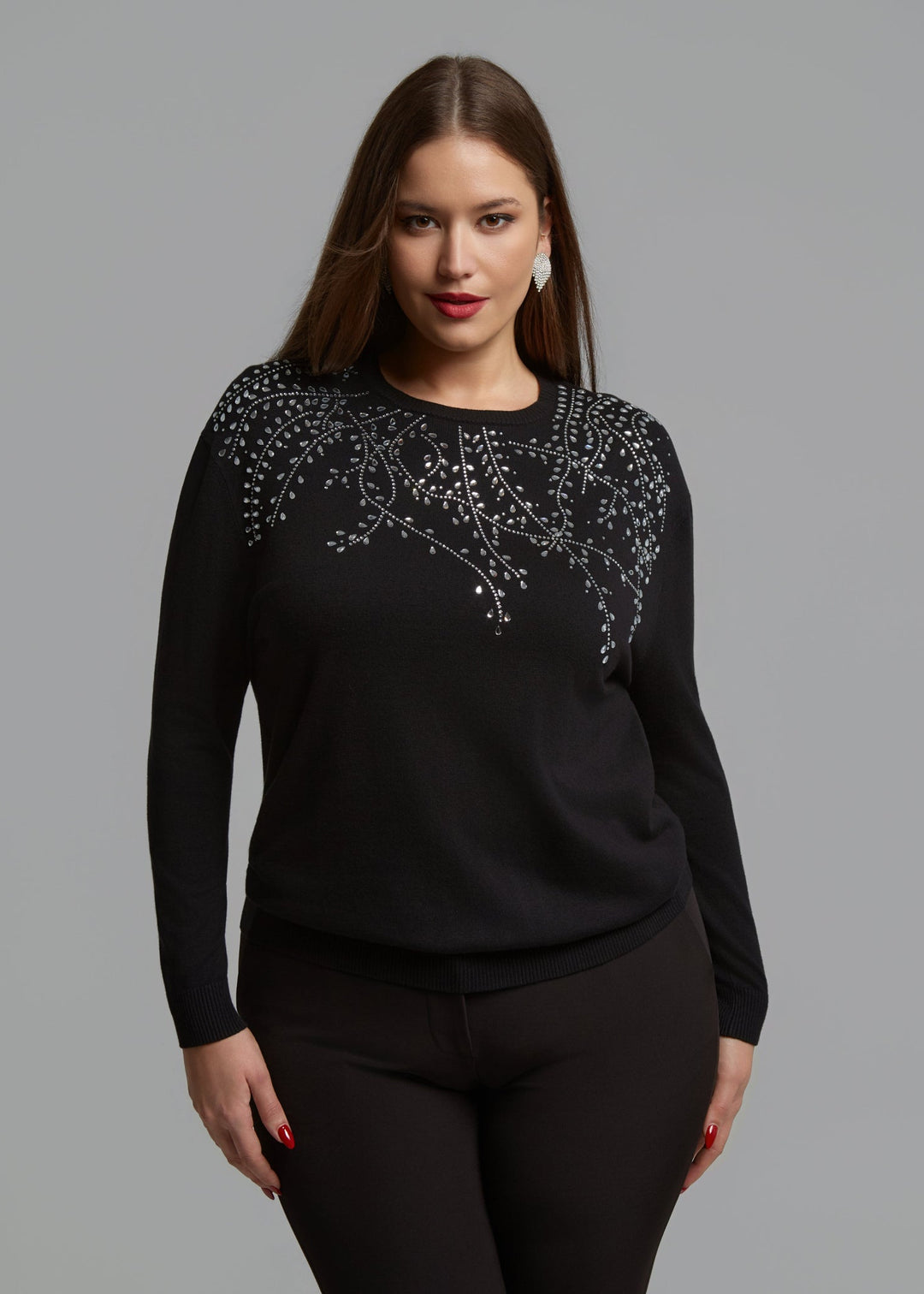 Mat Fashions Long Sleeve Beaded Sweater in Black