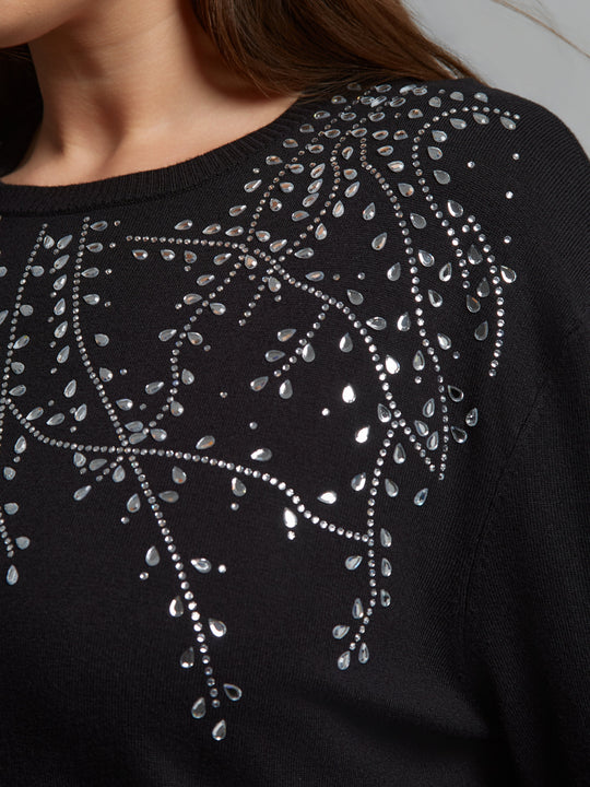 Mat Fashions Long Sleeve Beaded Sweater in Black