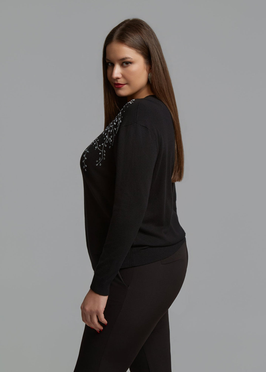 Mat Fashions Long Sleeve Beaded Sweater in Black