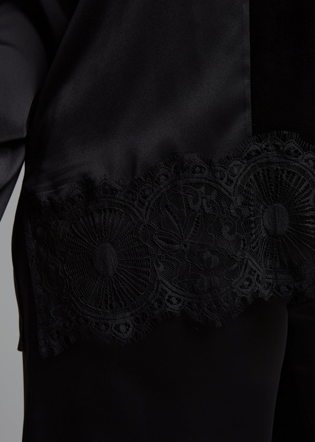 Mat Fashions Velvet and Mix Media V-Neck Top with Lace in Black