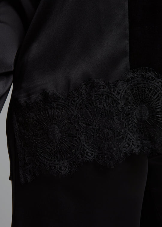 Mat Fashions Velvet and Mix Media V-Neck Top with Lace in Black