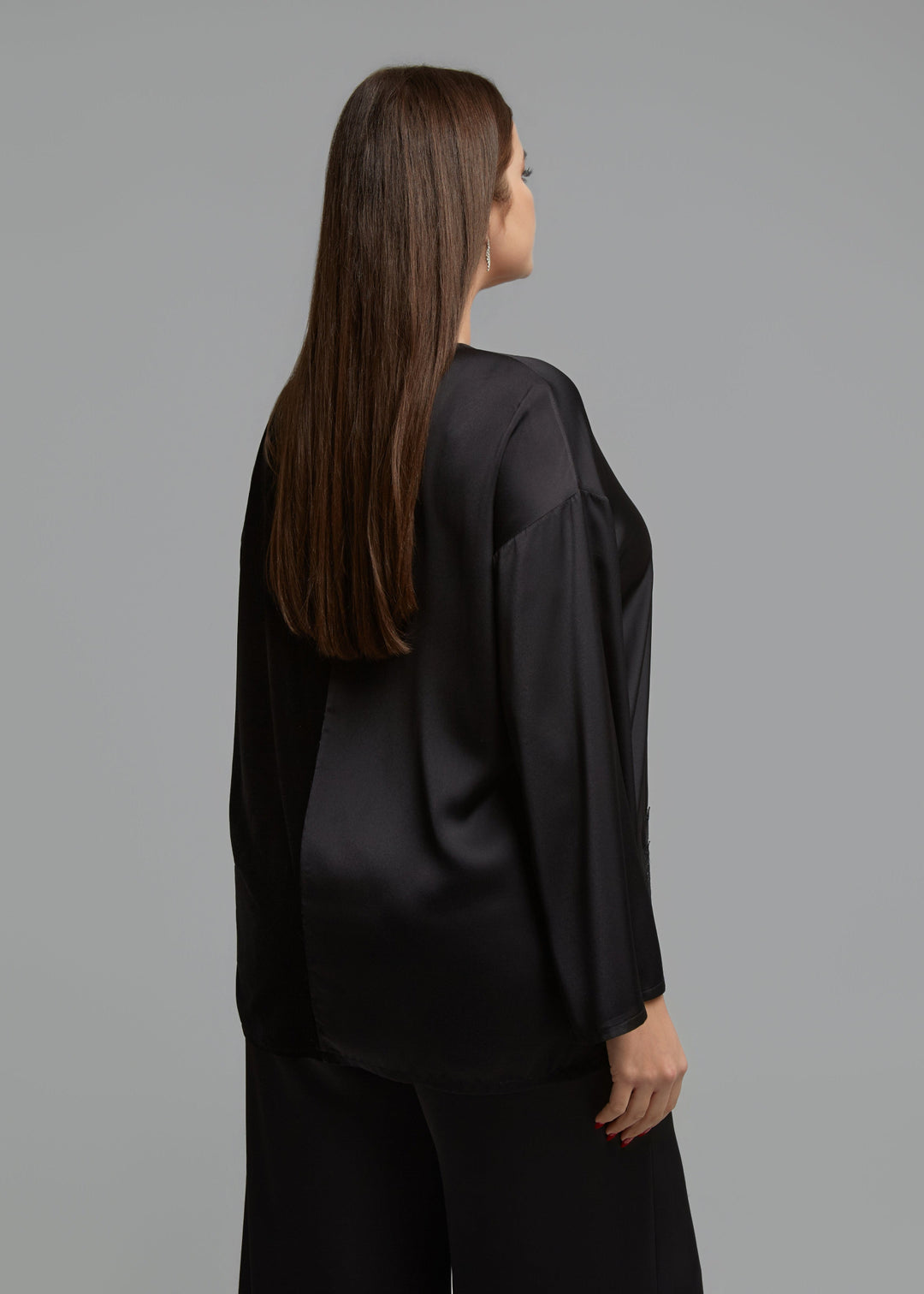 Mat Fashions Velvet and Mix Media V-Neck Top with Lace in Black
