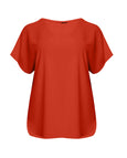 Mat Air-washed Bateau neck curved Hem Top in Coral