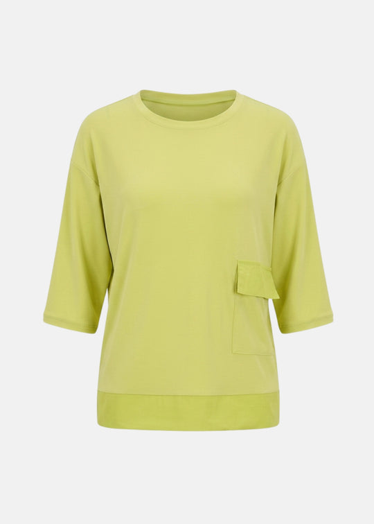 Joseph Ribkoff Silky Knit and Memory Boxy Tunic with Pocket Detail in Honeydew