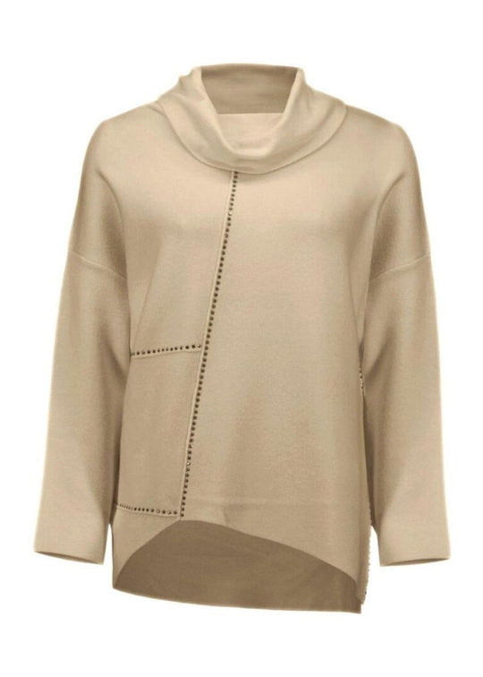 Joseph Ribkoff Asymmetrical Pullover with Studs in Oatmeal