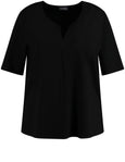 Samoon 1/2 Sleeve Split Neck Light Ponte Stretch Top in Black