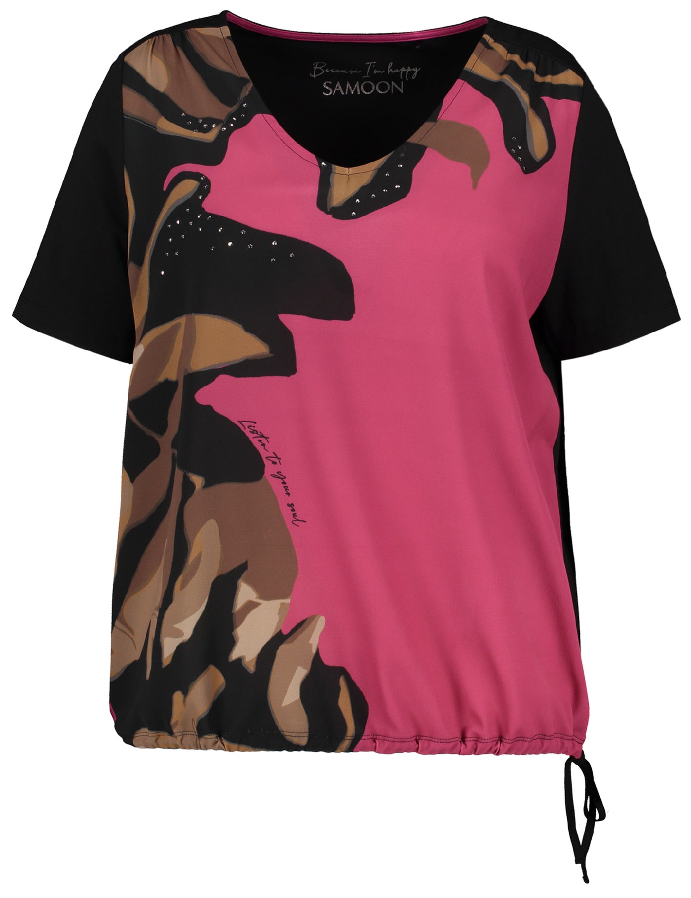 Samoon V-neck top With Print Front & Jersey Back in Black Print