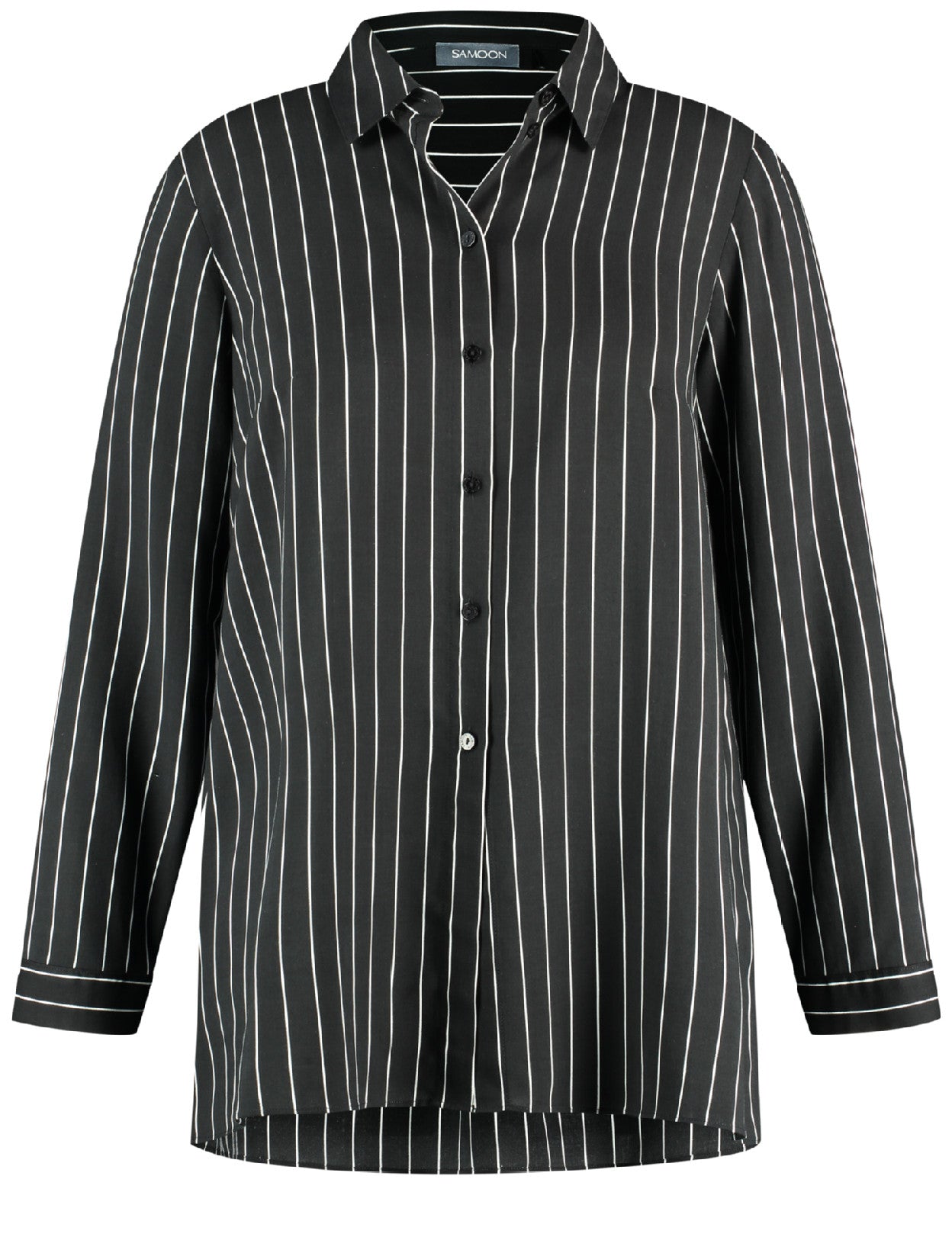 Samoon Long Sleeve Striped Shirt in Black Stripe