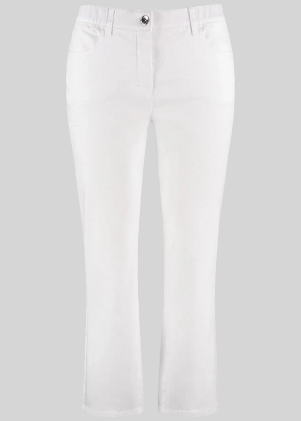 front view of plus size Samoon Stretch Betty Cropped Ankle Jean in White