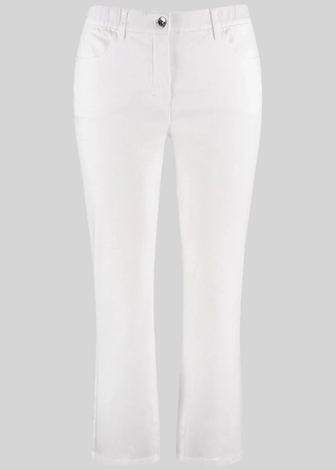 front view of plus size Samoon Stretch Betty Cropped Ankle Jean in White