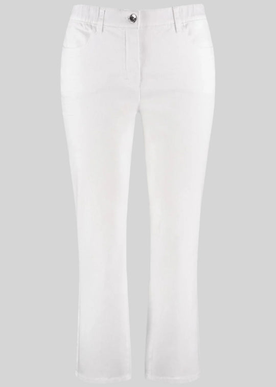 front view of plus size Samoon Stretch Betty Cropped Ankle Jean in White