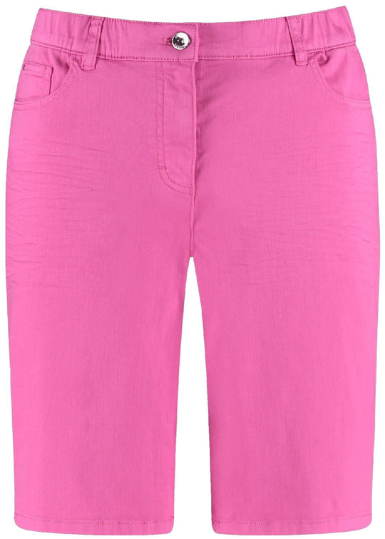 front view of plus size Samoon Stretch Bermuda shorts in Pink