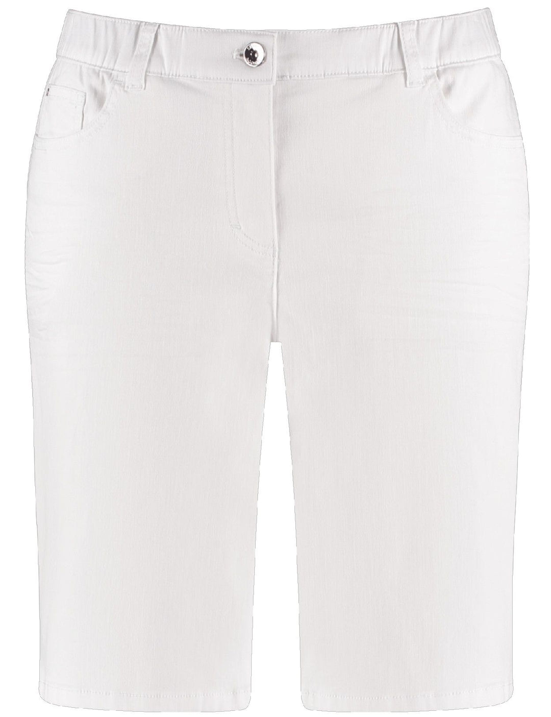front view of plus size Samoon Stretch Bermuda shorts in White