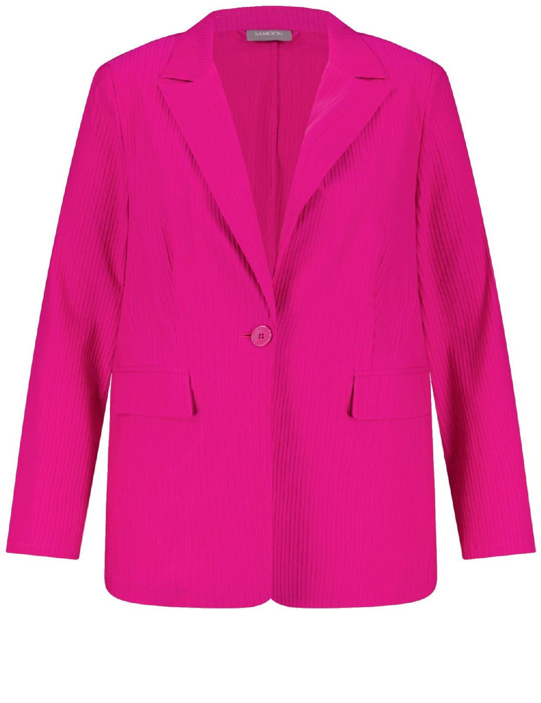 front view of plus size Samoon Textured Stretch Blazer in Pink