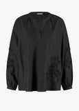Samoon Linen Blend split neck Top with Applique in Black