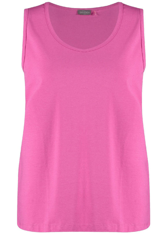 front view of plus size Samoon Modal Cotton stretch Jersey Tank Top in Pink