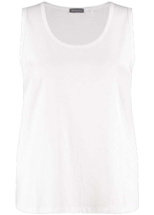 front view of plus size Samoon Modal Cotton stretch Jersey Tank Top in White