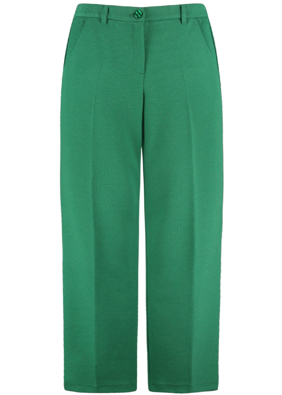 front view of plus size Samoon Fly Front Straight Leg Pant in Dark Green