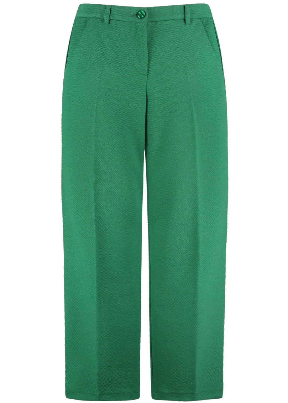 front view of plus size Samoon Fly Front Straight Leg Pant in Dark Green