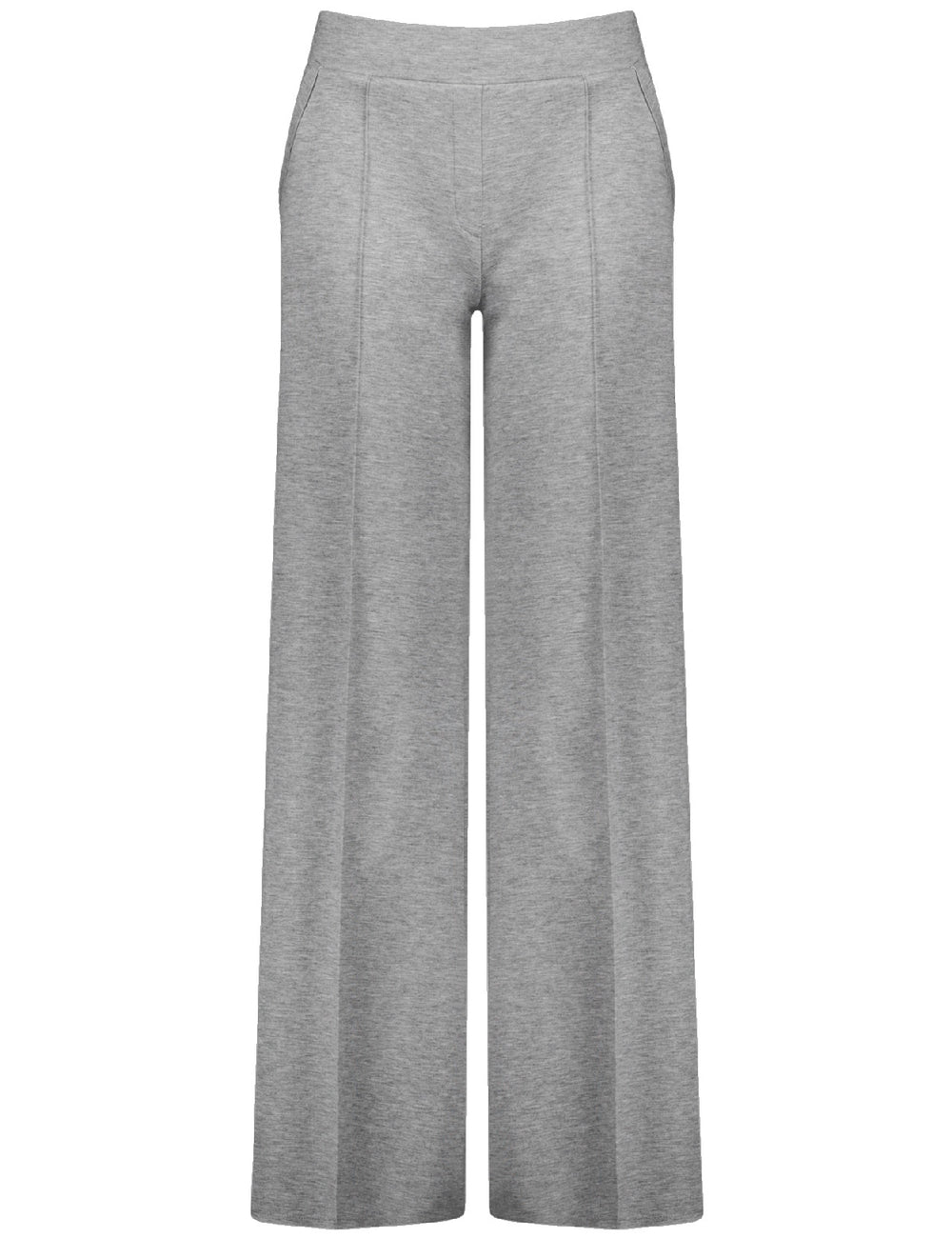 front view of Samoon plus size Grey Melange Wide Leg Pull on Stretch Pant in Mid Grey Melange