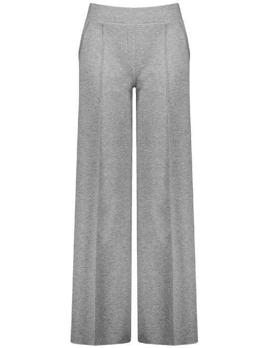 front view of Samoon plus size Grey Melange Wide Leg Pull on Stretch Pant in Mid Grey Melange