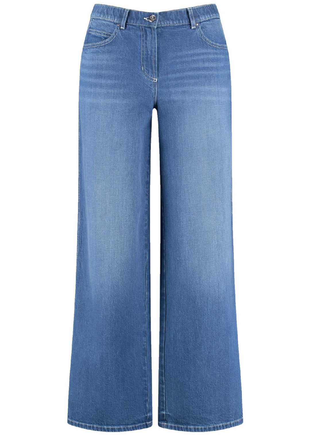 front view of plus size Samoon Stretch Denim Carlotta Jean in Dark Denim Blue