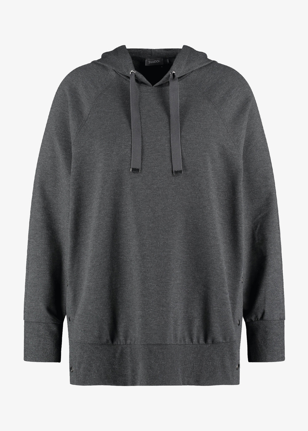 Samoon Long sleeve Hoodie With Tape Drawstring in Charcoal Melange