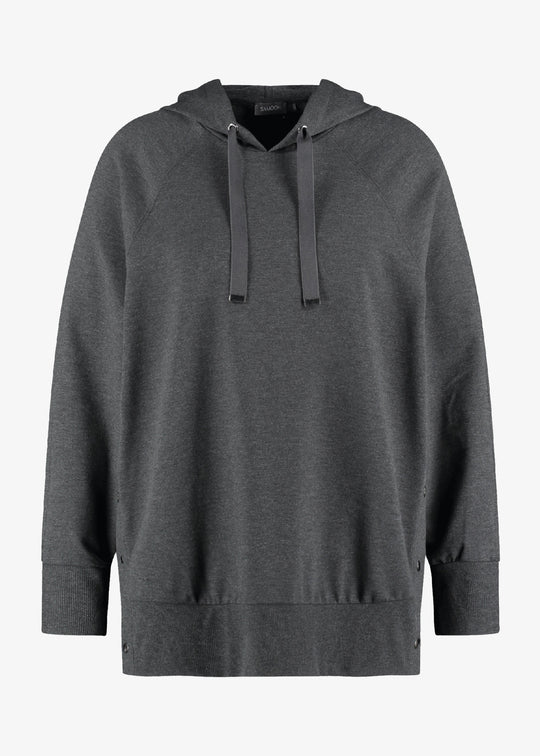 Samoon Long sleeve Hoodie With Tape Drawstring in Charcoal Melange