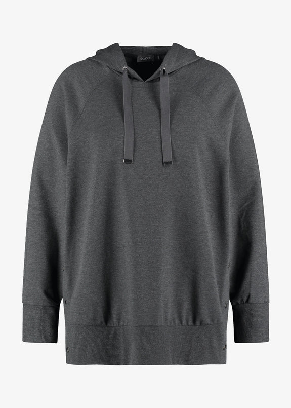 Samoon Long sleeve Hoodie With Tape Drawstring in Charcoal Melange