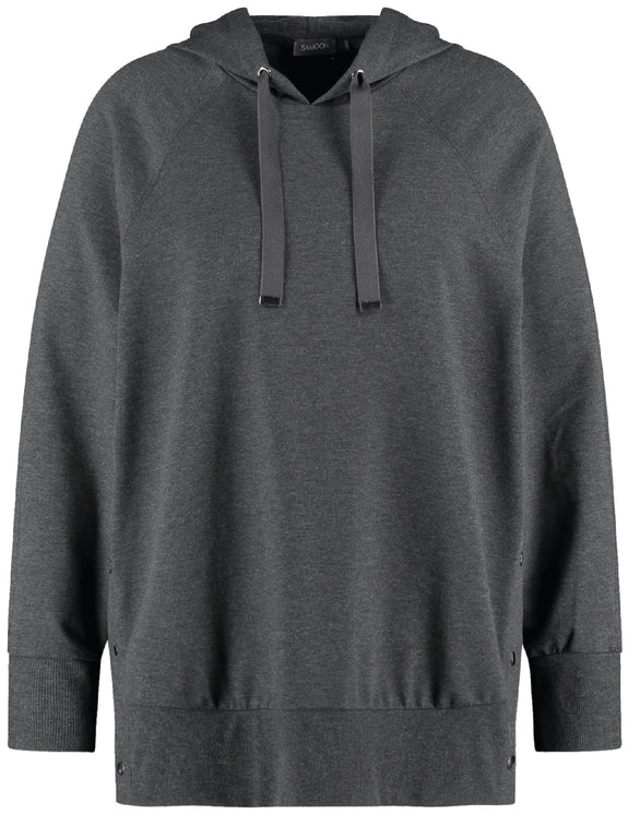 front view of Samoon plus size Long sleeve Hoodie With Tape Drawstring in Charcoal Melange