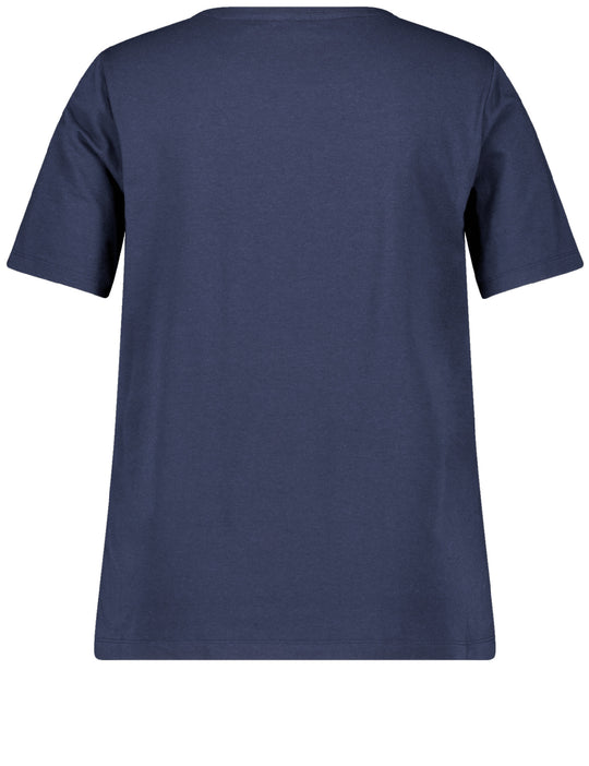 back view of plus size Samoon Placed Print Floral Tee in Lake Blue Print