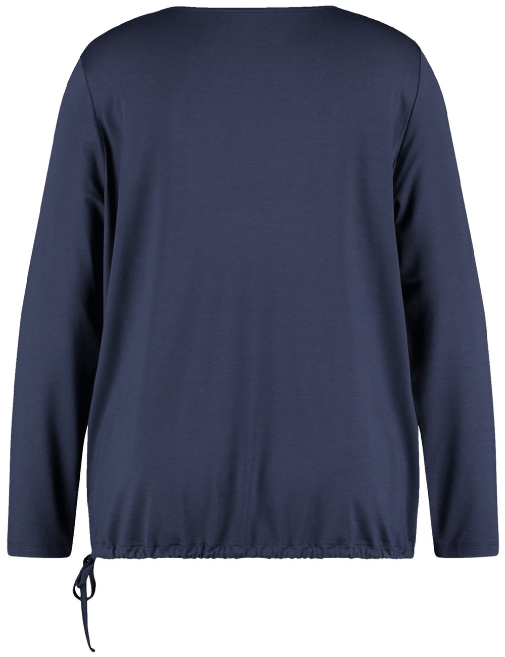 back view of plus size Samoon long sleeve floral blouson with Jersey in Lake Blue Print