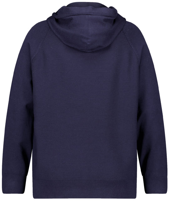 back view of plus size Samoon Hoodie with Sequin Trim in Dark Lake Blue