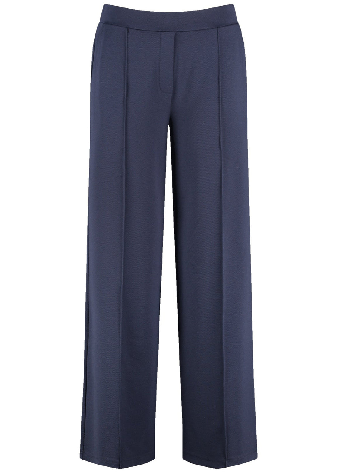 front view of plus size Samoon Jersey Wide Leg Pant in Dark Lake Blue
