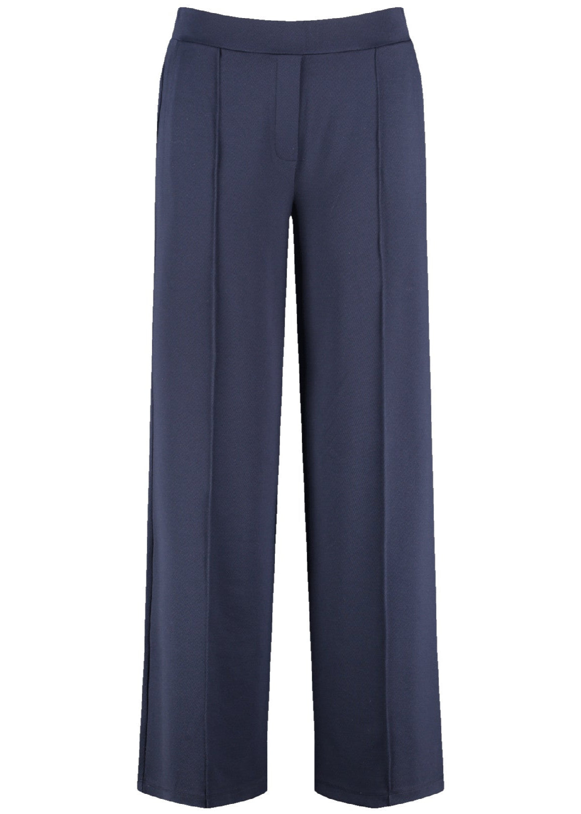front view of plus size Samoon Jersey Wide Leg Pant in Dark Lake Blue