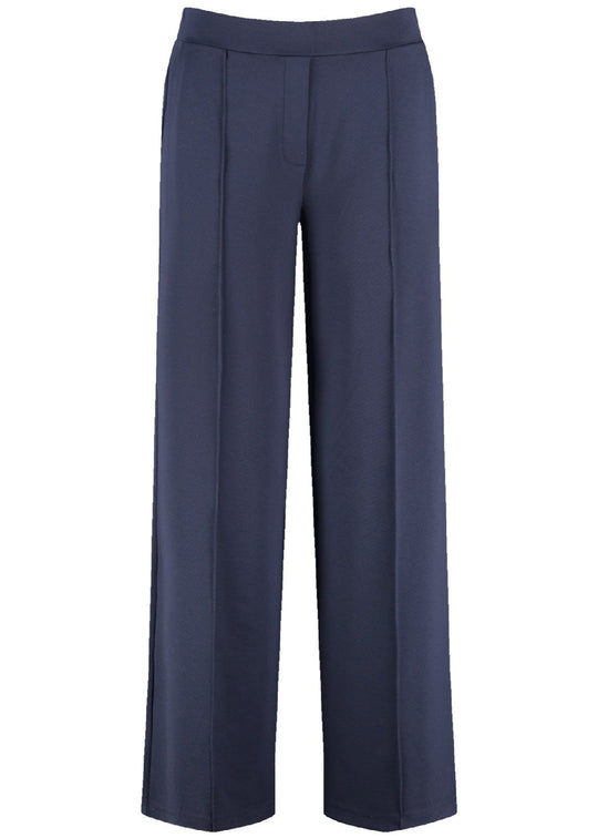 front view of plus size Samoon Jersey Wide Leg Pant in Dark Lake Blue
