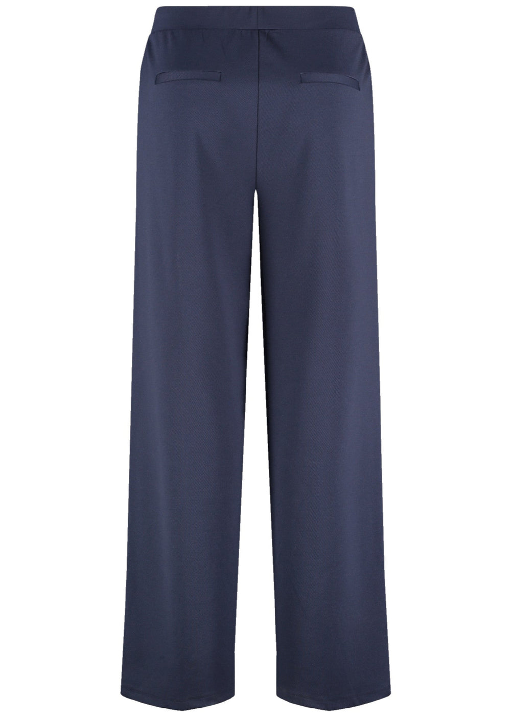 back view of plus size Samoon Jersey Wide Leg Pant in Dark Lake Blue