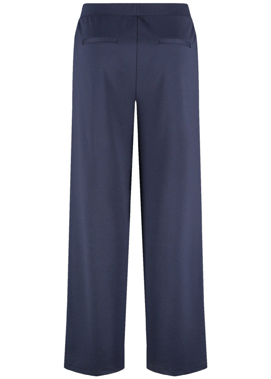 back view of plus size Samoon Jersey Wide Leg Pant in Dark Lake Blue